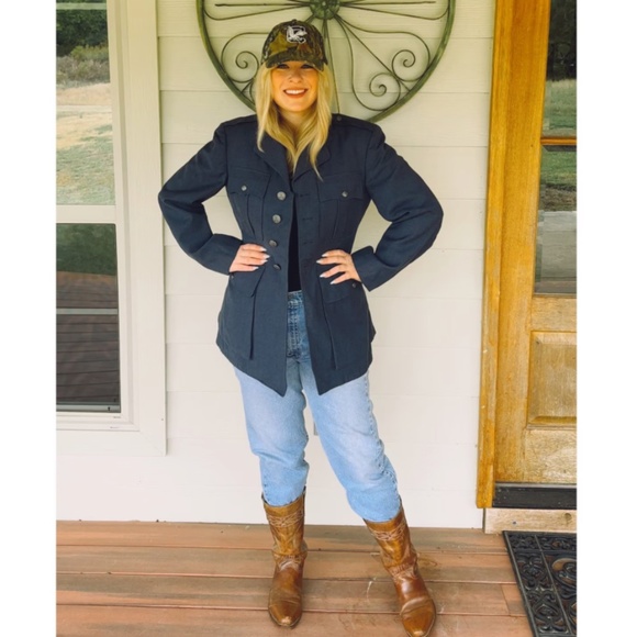 Vintage 1969 Mid Century Military Dark Blue Utility Coat • Silver Buttons - S/M - Picture 4 of 10